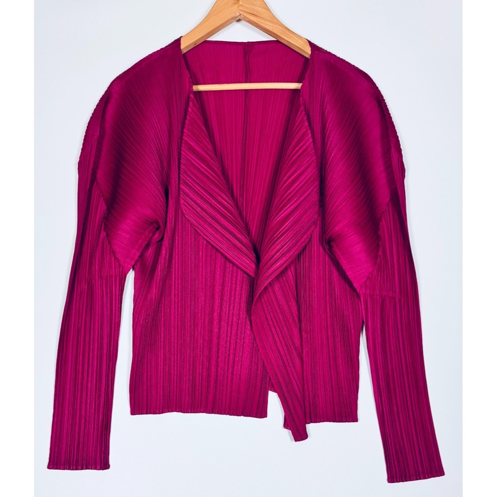 Pleats Please Issey Miyake PP58 J0001 Cardigan Size 3 Magenta Pink Pleated Japan